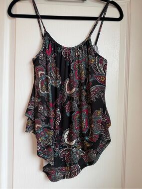 Vava by Joy Han Black Paisley Spaghetti Strap Cami with Pink & Teal Accents